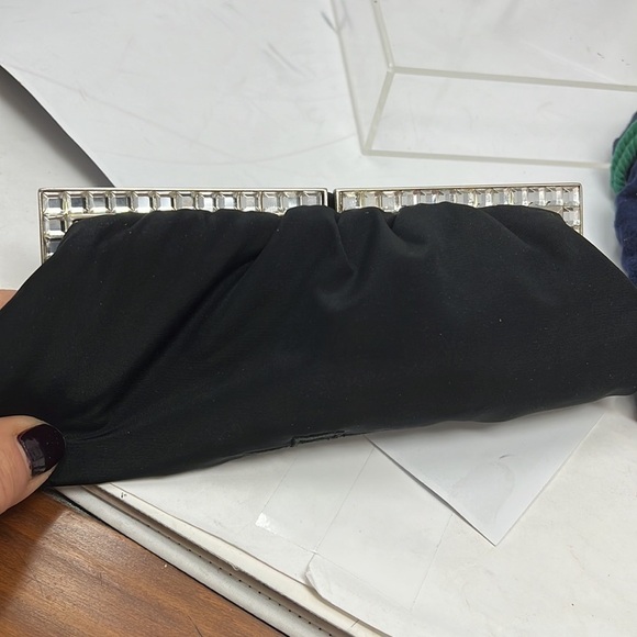 Bottega Veneta Black Silk Nylon Silver and Crystal Structured Evening Clutch Bag - Picture 12 of 13